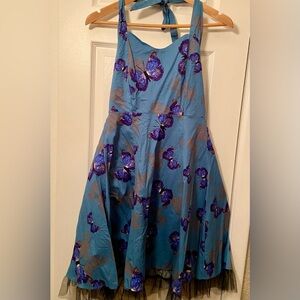 iHot Blue Butterfly Print Halter Dress